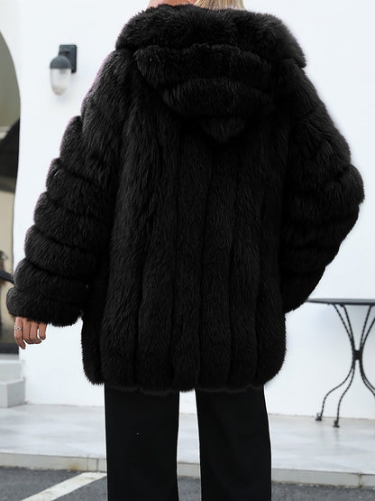 Faux Fur Long Sleeves Fully Lined Winter Coat