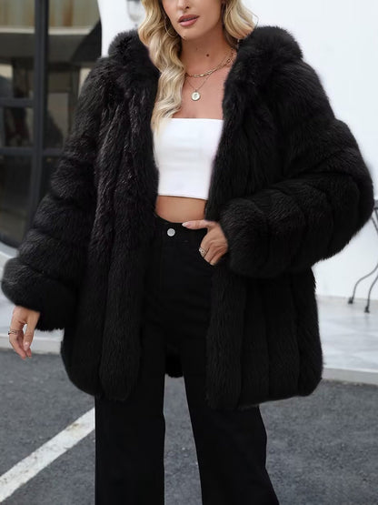 Faux Fur Long Sleeves Fully Lined Winter Coat