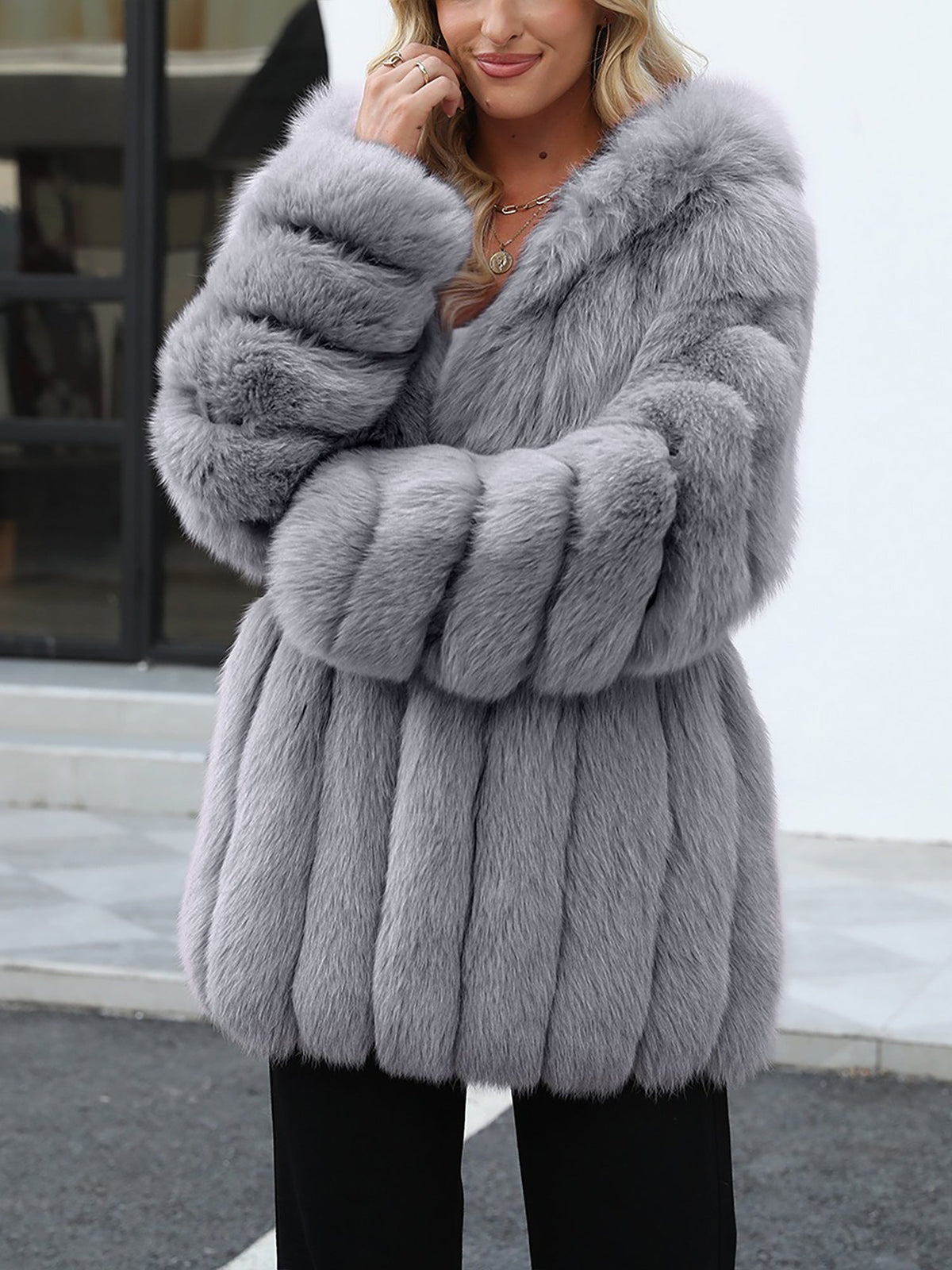 Faux Fur Long Sleeves Fully Lined Winter Coat