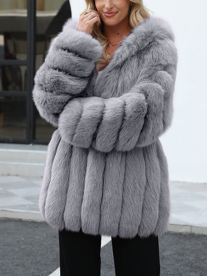 Faux Fur Long Sleeves Fully Lined Winter Coat