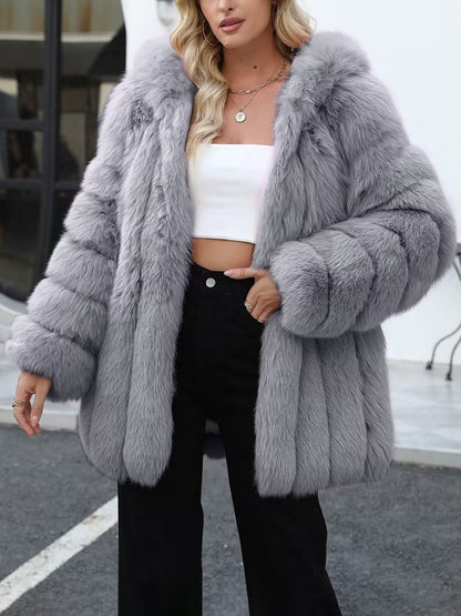 Faux Fur Long Sleeves Fully Lined Winter Coat