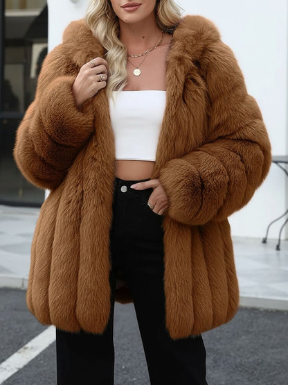 Faux Fur Long Sleeves Fully Lined Winter Coat