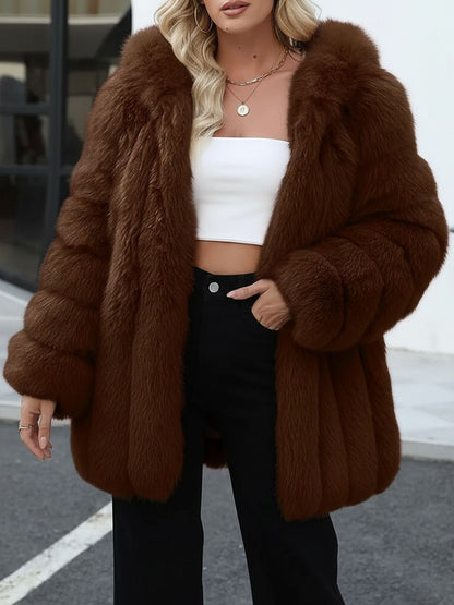 Faux Fur Long Sleeves Fully Lined Winter Coat