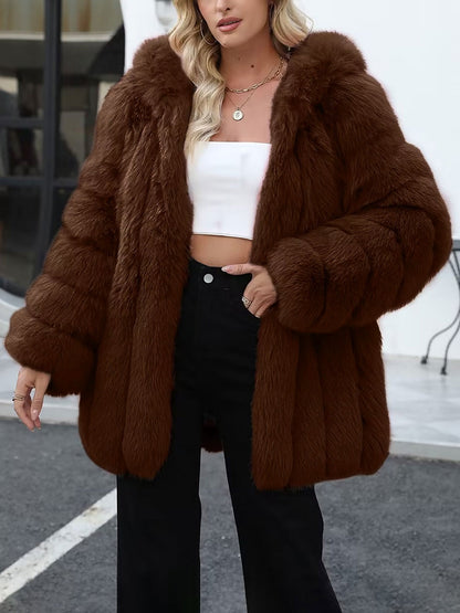 Faux Fur Long Sleeves Fully Lined Winter Coat