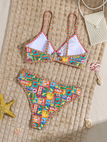 Graphic Triangle Cup Swimsuit Bikinis Sets