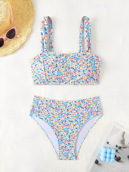 Printed High Waisted Resort Swimsuit Bikinis Sets
