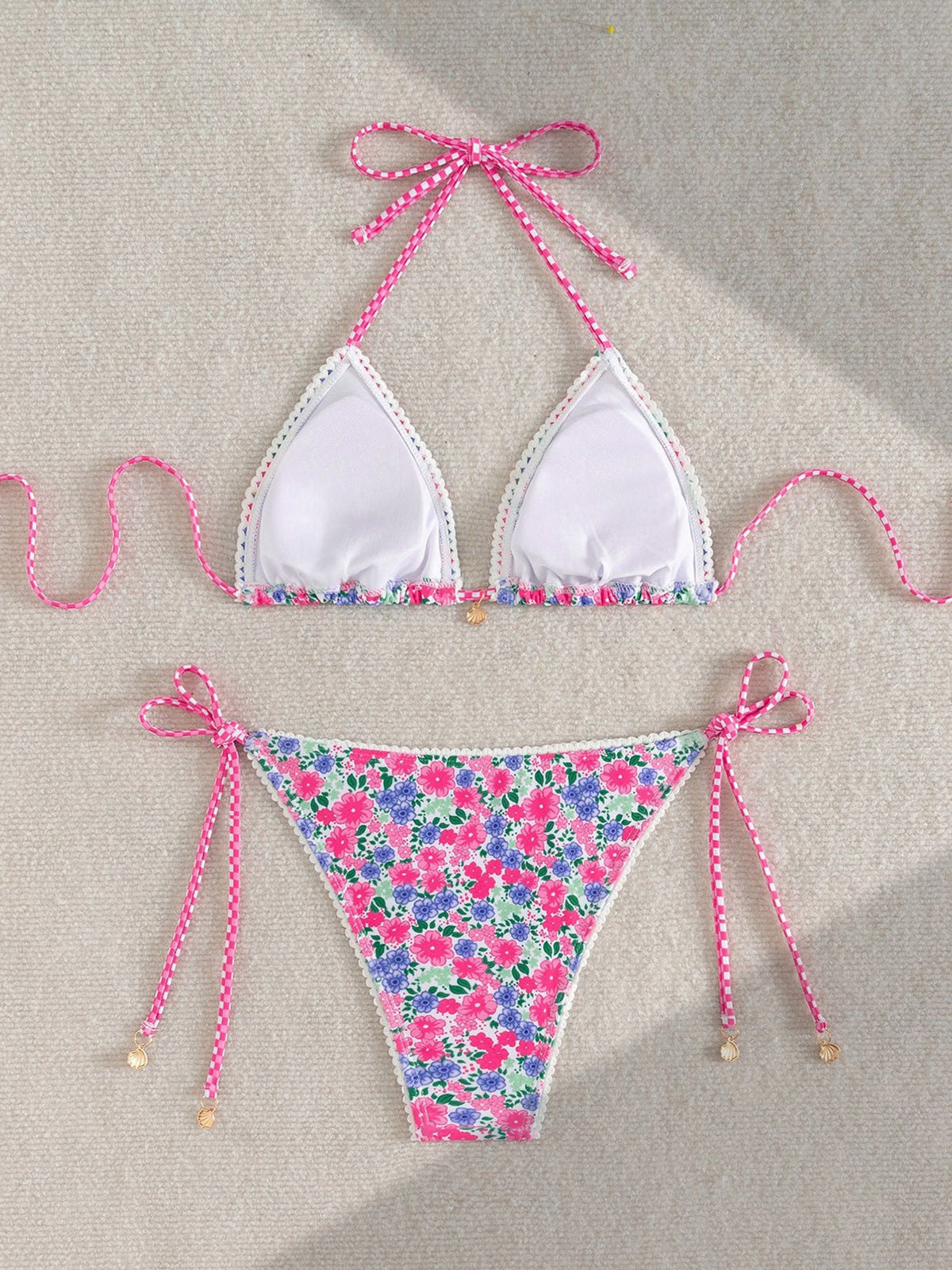Halter Neck Backless Lace-Up Resort Bikinis Sets