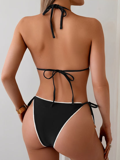 Halter Neck Backless Lace-Up Resort Bikinis Sets