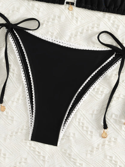 Halter Neck Backless Lace-Up Resort Bikinis Sets