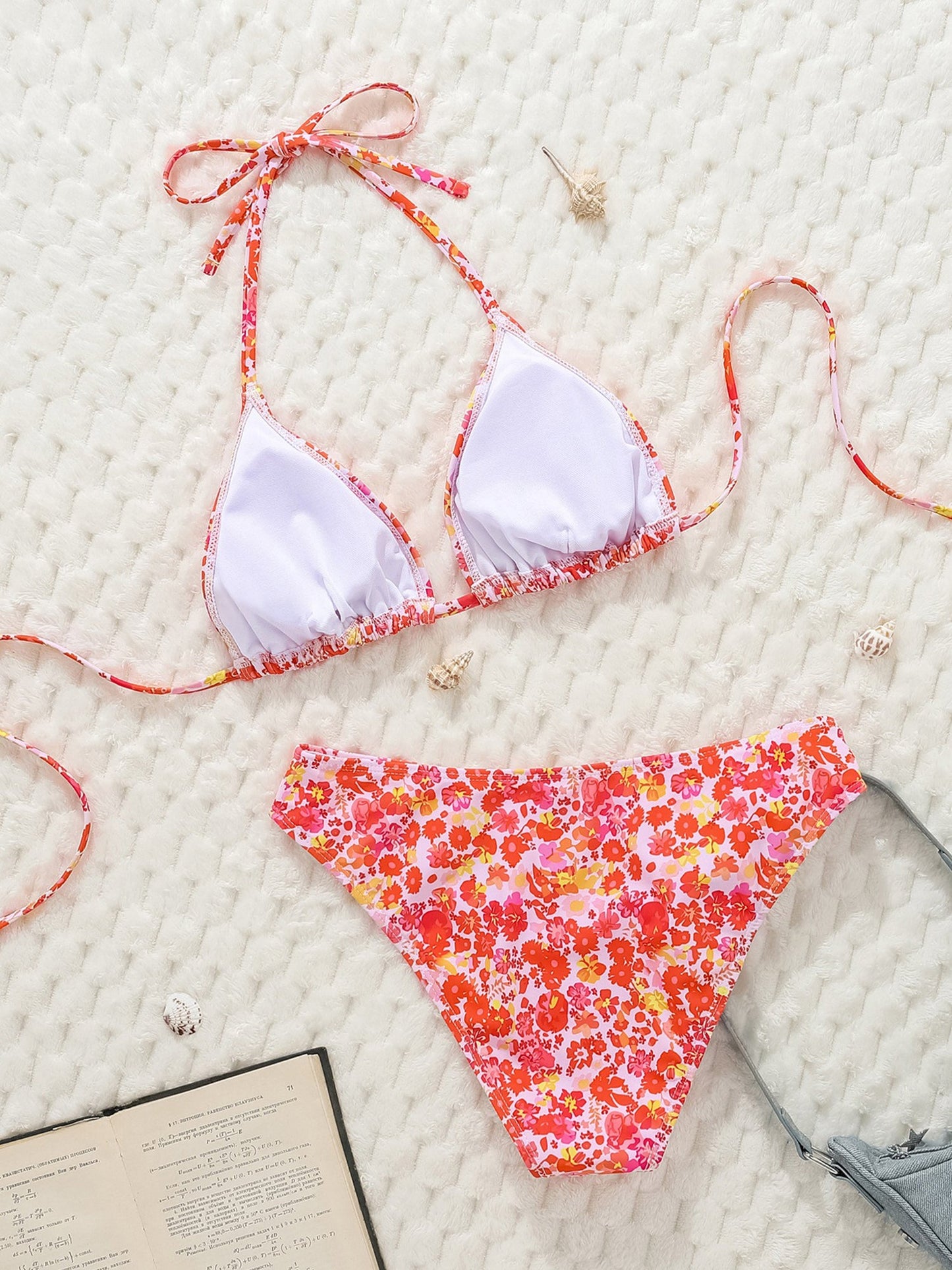 Halter Neck Floral Leopard Triangle Cup Swimsuit Bikinis Sets