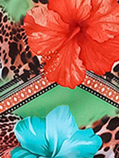 Halter Neck Floral Leopard Triangle Cup Swimsuit Bikinis Sets