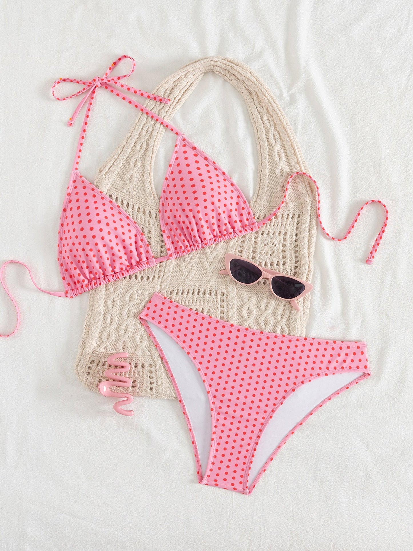 Halter Neck Floral Leopard Triangle Cup Swimsuit Bikinis Sets