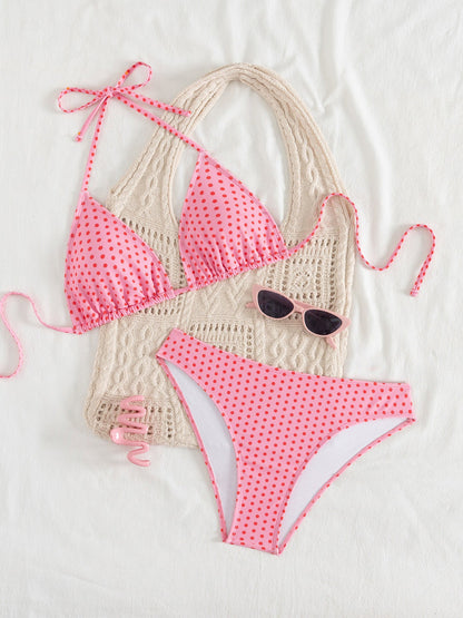 Halter Neck Floral Leopard Triangle Cup Swimsuit Bikinis Sets