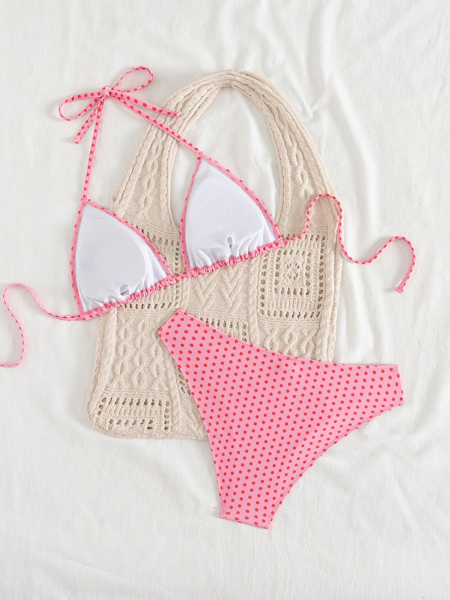 Halter Neck Floral Leopard Triangle Cup Swimsuit Bikinis Sets