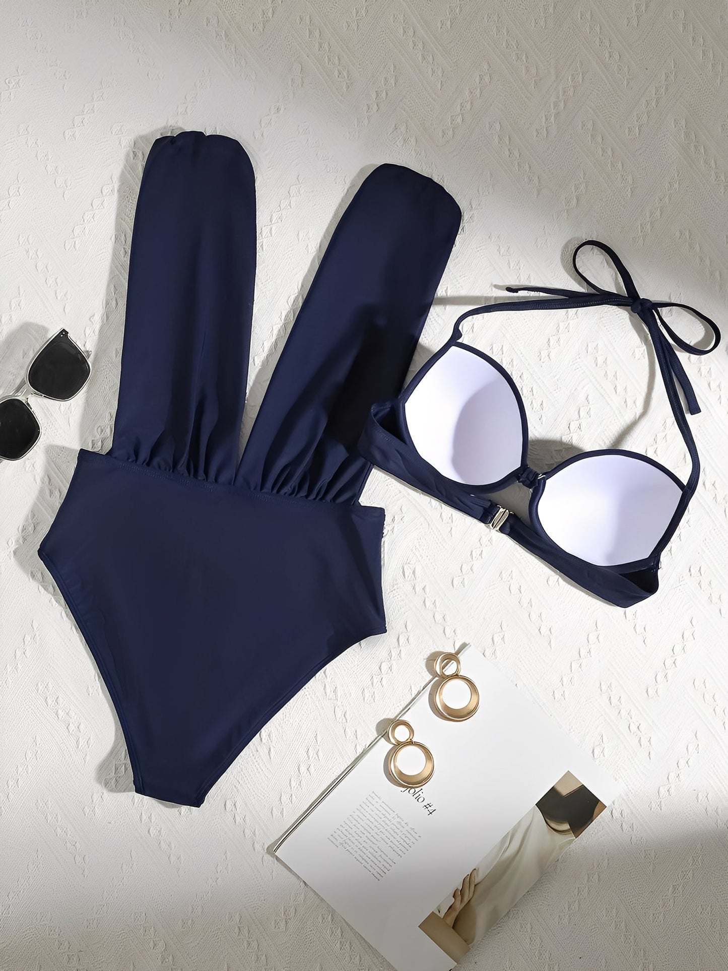 Halter Plunging Neck Underwire Push-Up Separate Bikini Two-Piece Swimsuit