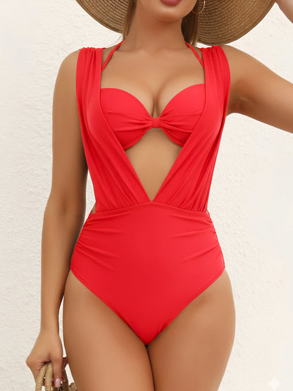 Halter Plunging Neck Underwire Push-Up Separate Bikini Two-Piece Swimsuit
