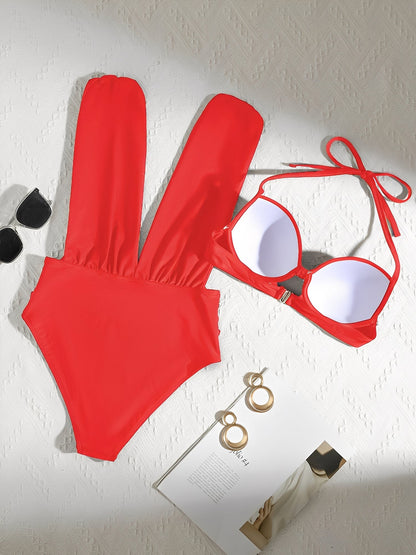 Halter Plunging Neck Underwire Push-Up Separate Bikini Two-Piece Swimsuit