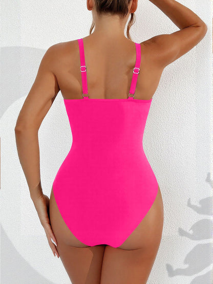 Solid Color Mesh Sleeveless Beach One-Piece Swimsuit