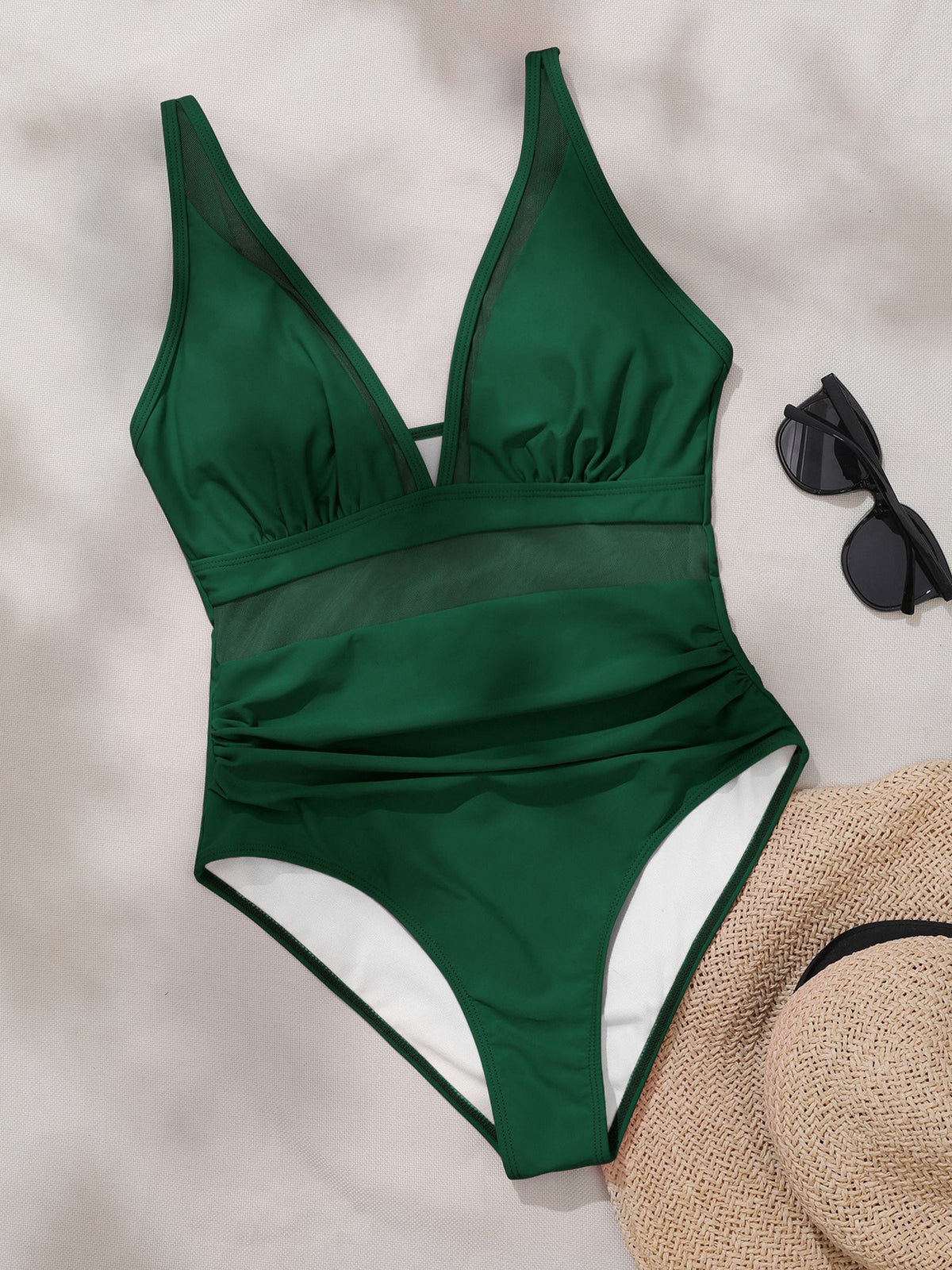 Solid Color Mesh Sleeveless Beach One-Piece Swimsuit