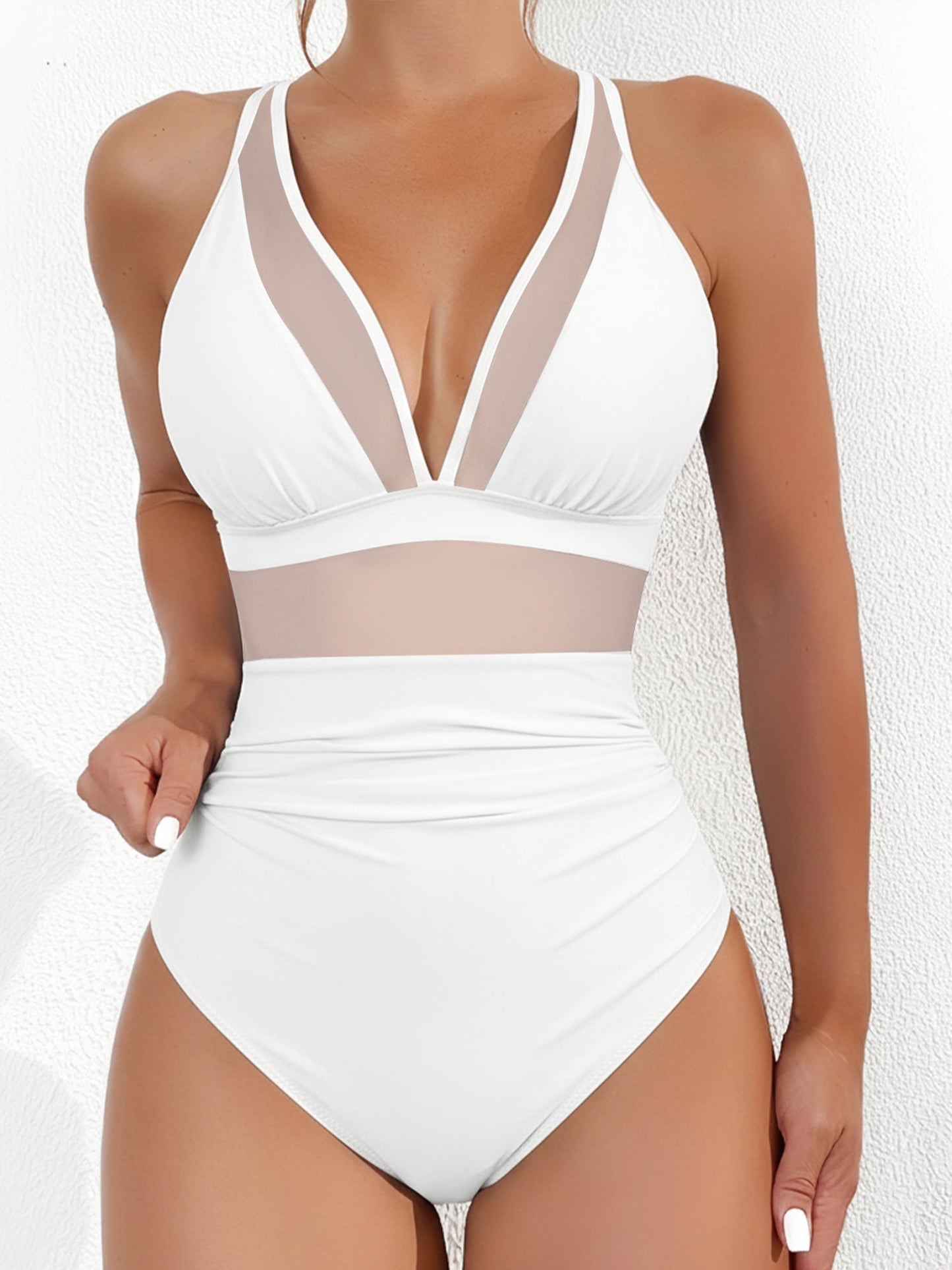 Solid Color Mesh Sleeveless Beach One-Piece Swimsuit