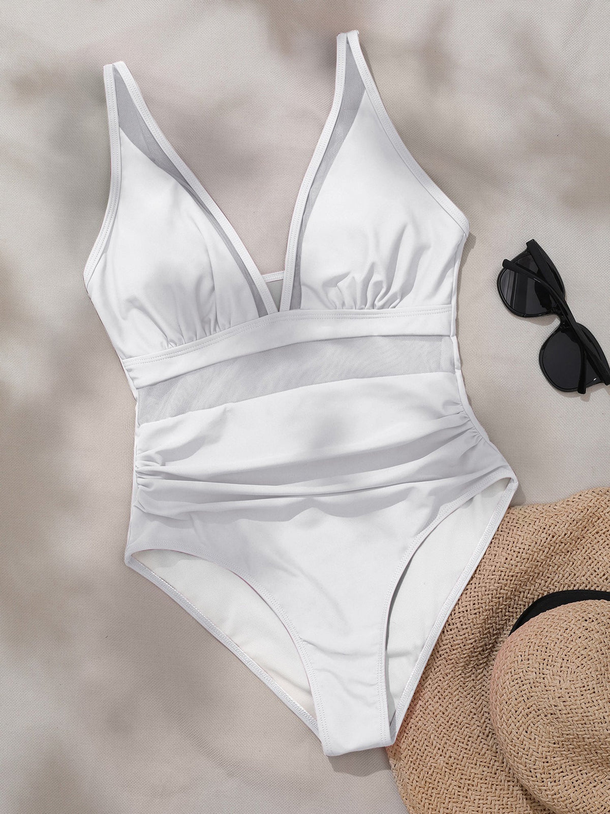 Solid Color Mesh Sleeveless Beach One-Piece Swimsuit