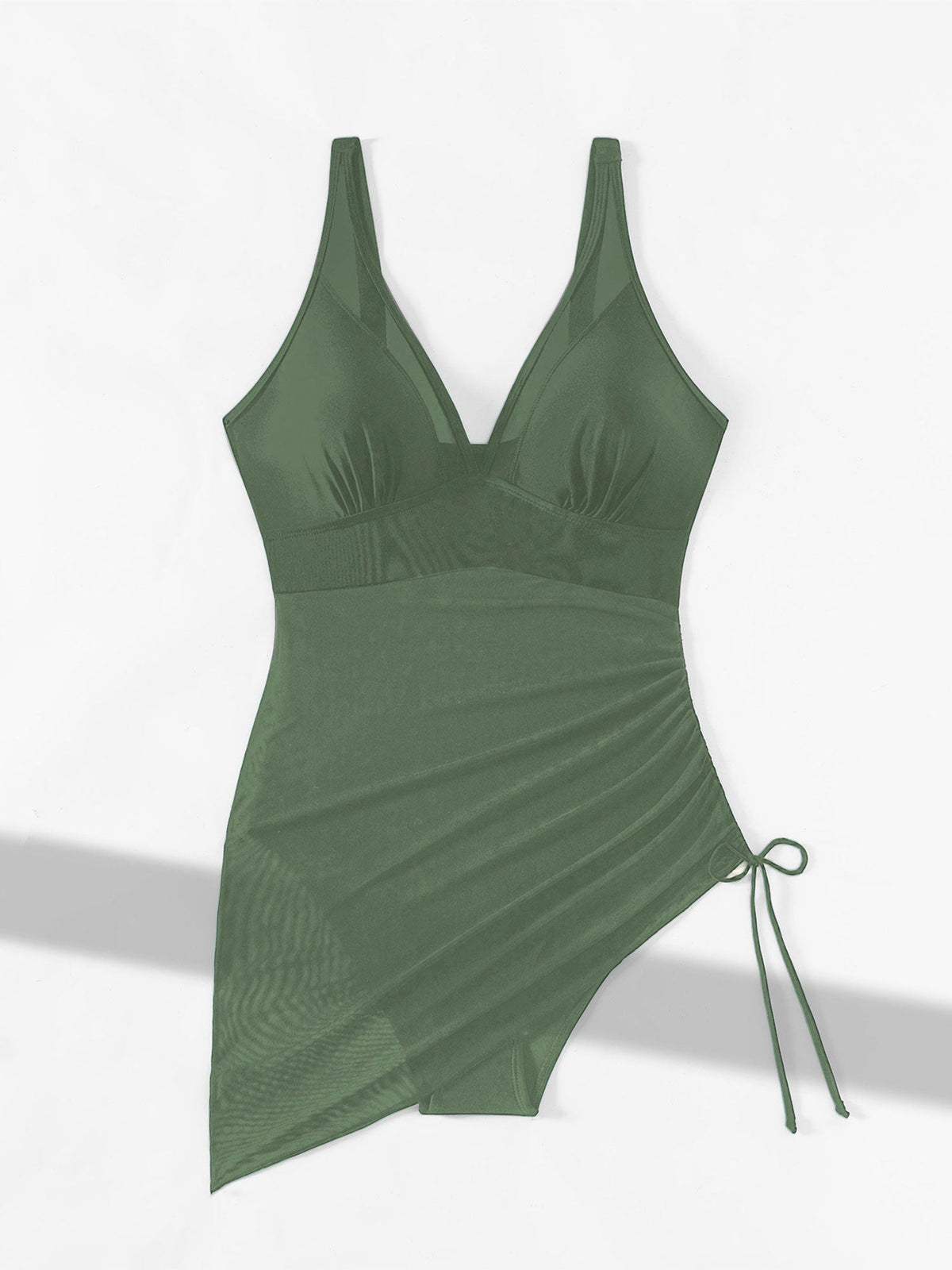 Sleeveless Mesh Drawstring Slimming One-Piece Swimsuit