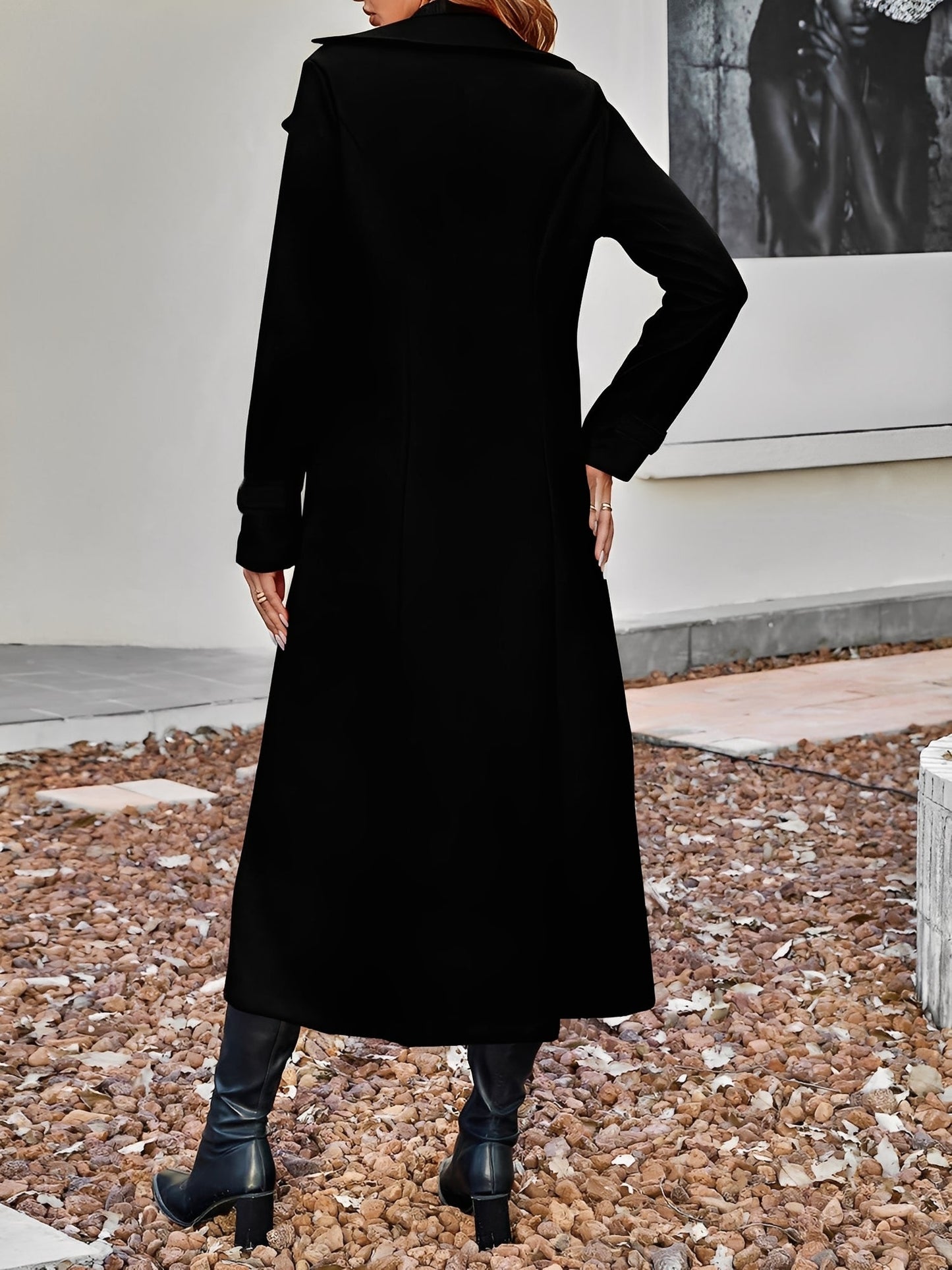 Notched Lapel Double-Breasted Fully Lined Pockets Long Coat