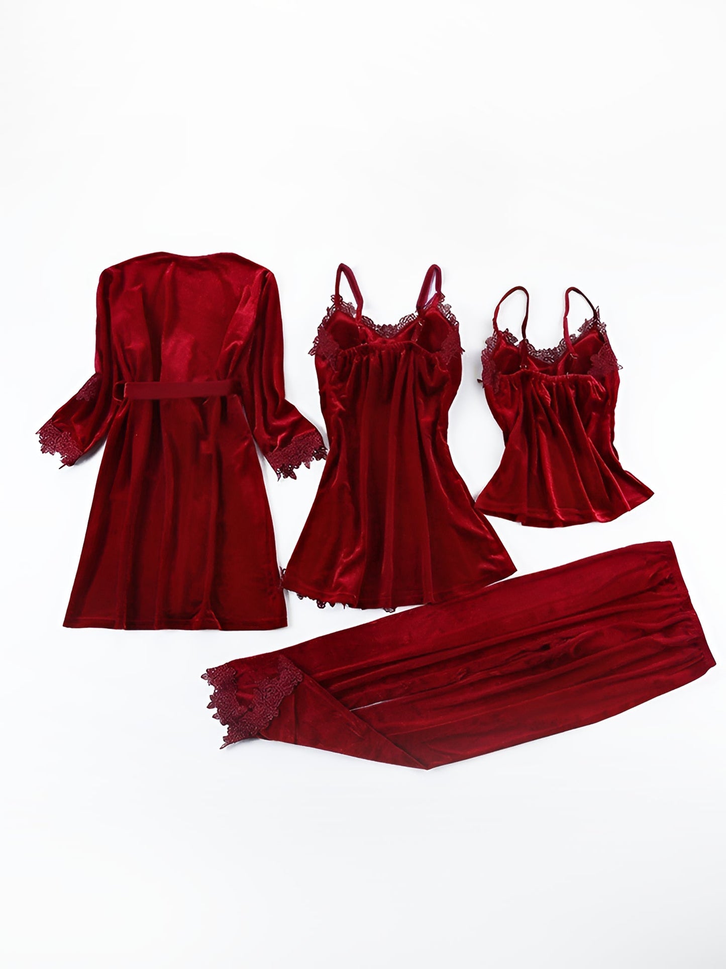 4 Pieces Velvet Padded Nightgown & Camisole & Pants & Long Sleeves Kimonos Loungewear Set