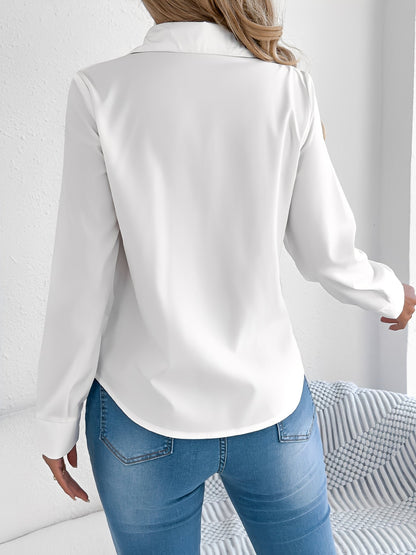 Pleated Solid Color Button Down Long Sleeve Shirt