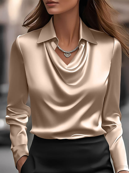 Collar Cowl Neck Long Sleeves Satin Blouse
