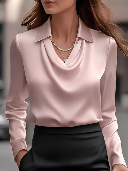 Collar Cowl Neck Long Sleeves Satin Blouse