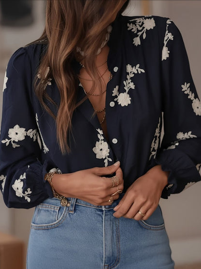 Ruffled Floral Embroidered Long Sleeves Blouse