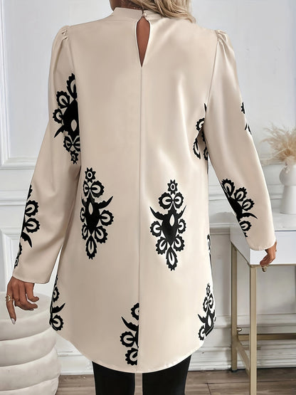 Boho Mock Neck Puff Long Sleeves Blouse