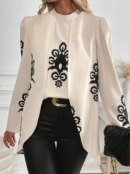 Boho Mock Neck Puff Long Sleeves Blouse
