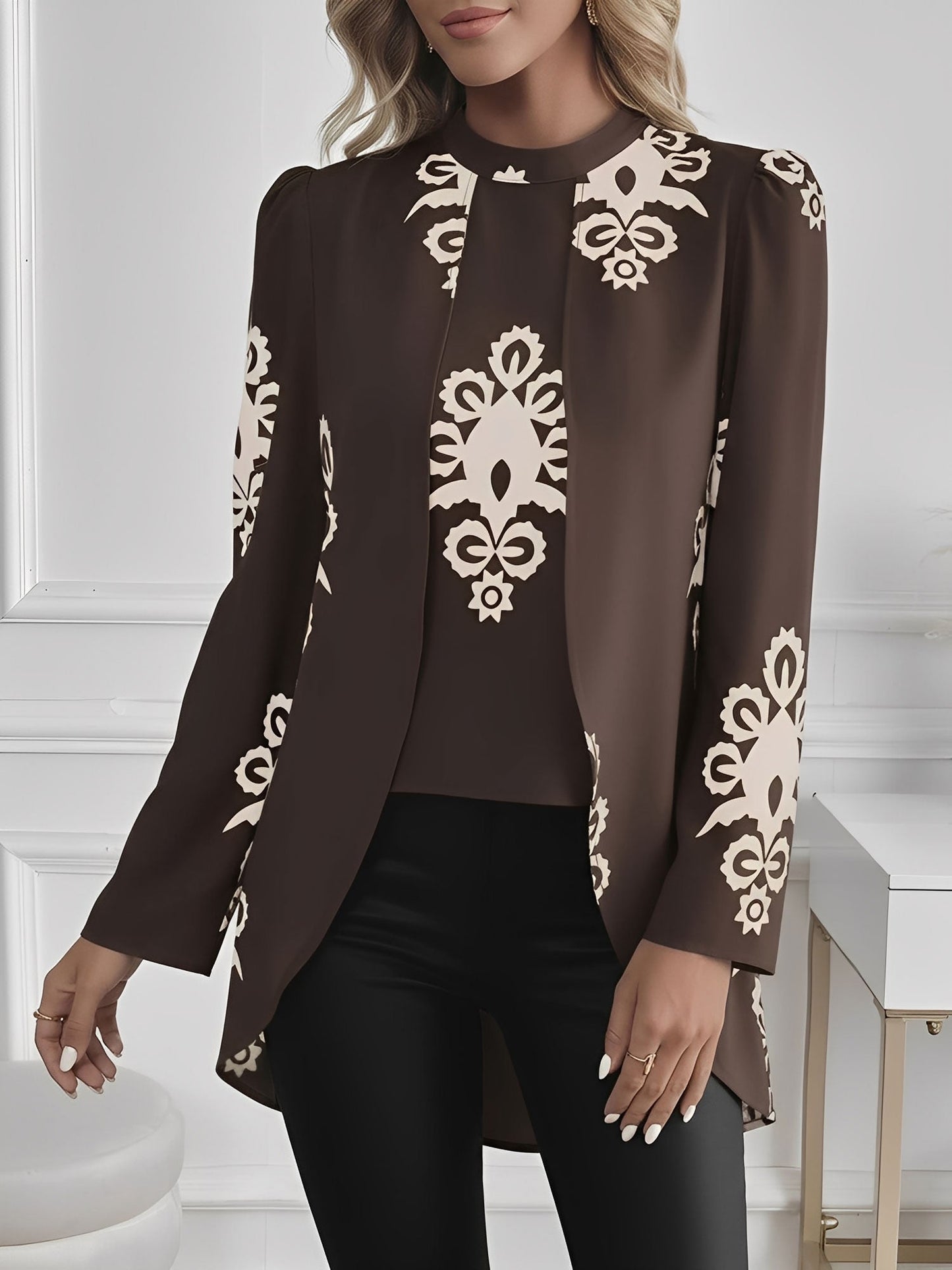 Boho Mock Neck Puff Long Sleeves Blouse