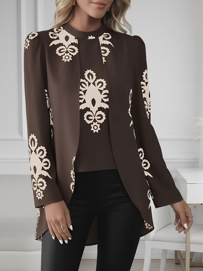 Boho Mock Neck Puff Long Sleeves Blouse