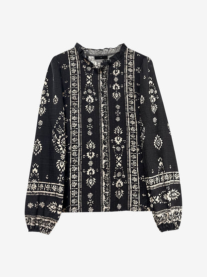 Boho Floral Long Sleeve Ruffled Neck Blouse