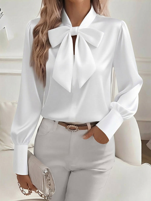 Versatile Bow Tie Satin Long Sleeve Shirt