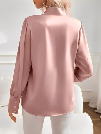 Versatile Bow Tie Satin Long Sleeve Shirt