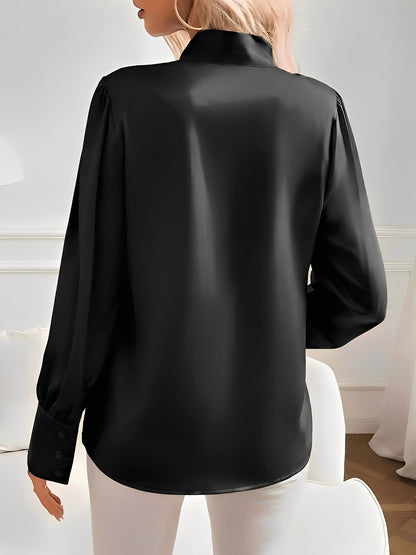Versatile Bow Tie Satin Long Sleeve Shirt