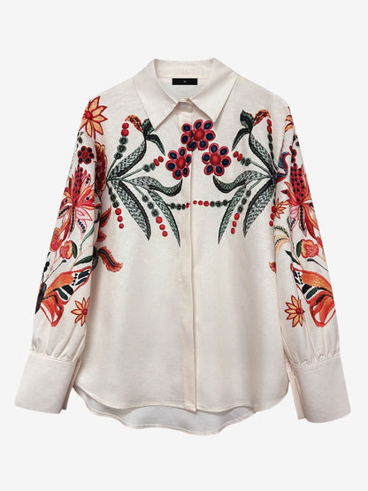 Floral Digital Print Lantern Sleeves Blouse
