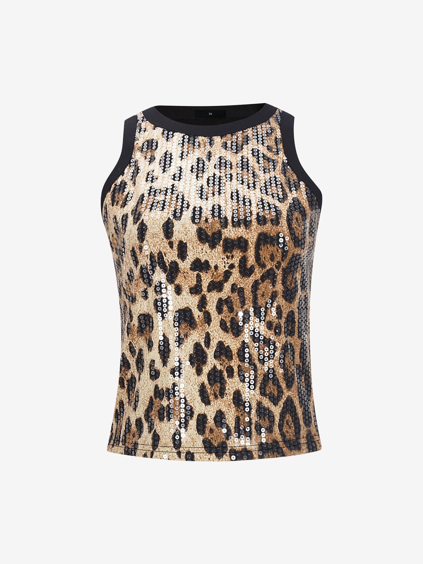 Sequin Leopard Color-Block Sleeveless Top