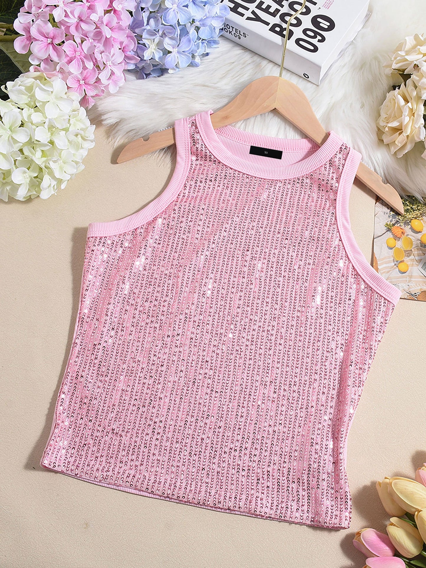 Sequin Leopard Color-Block Sleeveless Top