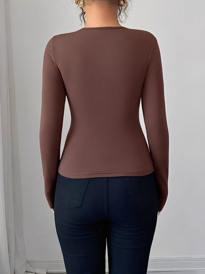 Asymmetrical Keyhole Metal-Embellished Leopard Long Sleeves Blouse