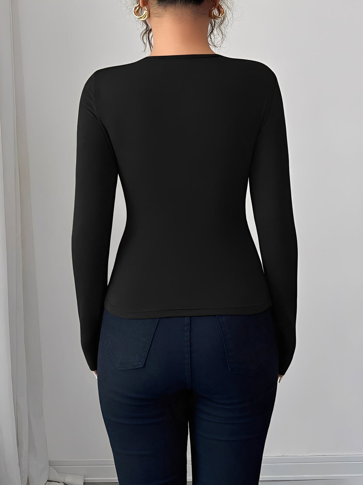 Asymmetrical Keyhole Metal-Embellished Leopard Long Sleeves Blouse
