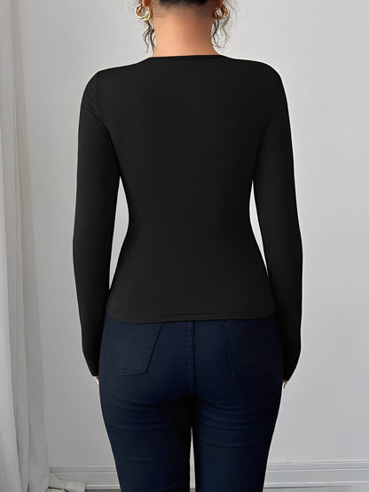 Asymmetrical Keyhole Metal-Embellished Leopard Long Sleeves Blouse