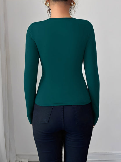 Asymmetrical Keyhole Metal-Embellished Leopard Long Sleeves Blouse