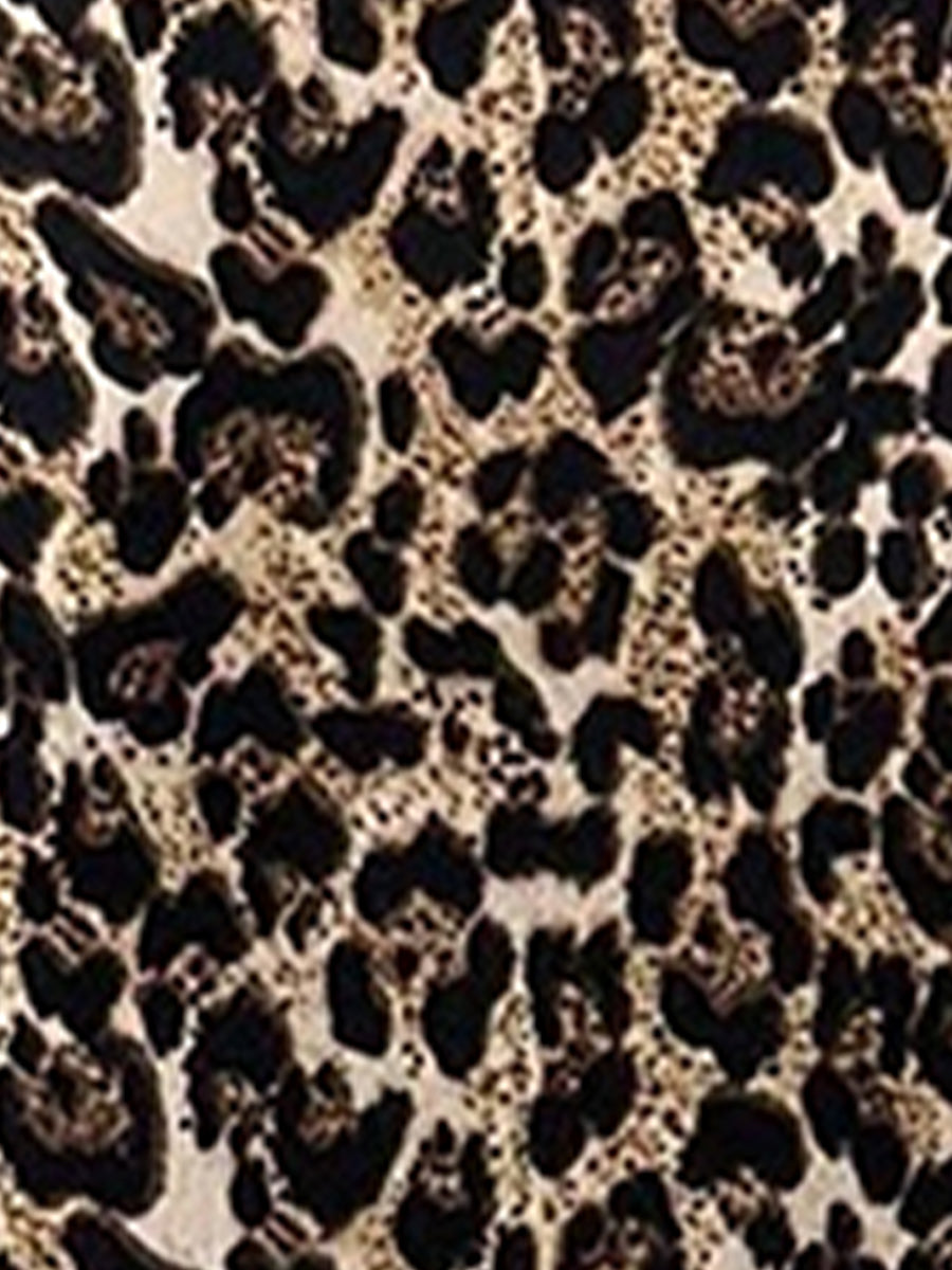 Asymmetrical Keyhole Metal-Embellished Leopard Long Sleeves Blouse