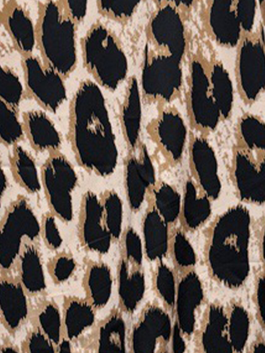 Satin Leopard Printed Long Sleeve Lace-Up Shirt