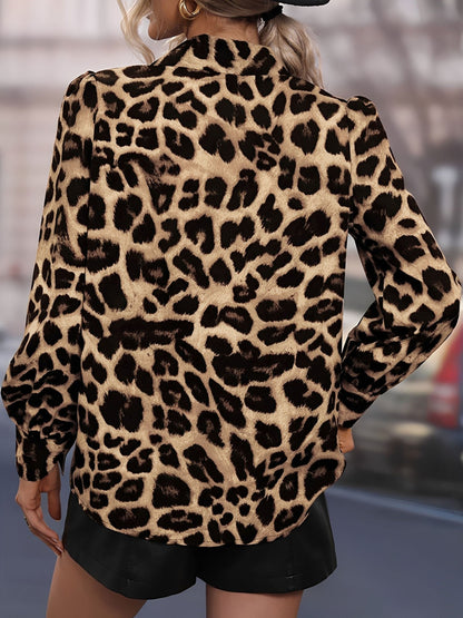 Satin Leopard Print Long Sleeve Button Down Shirt